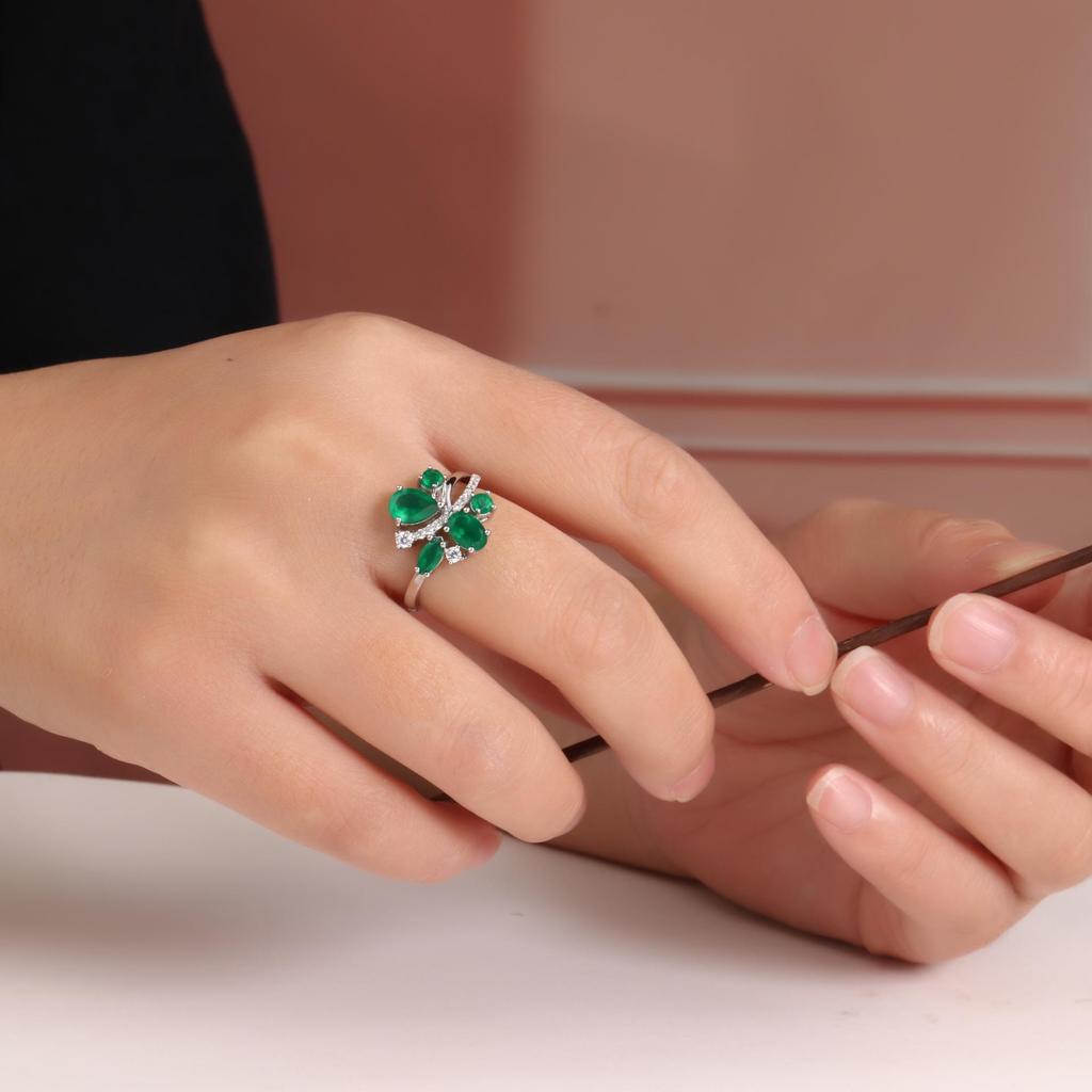 Exquisite 925 sterling silver ring Natural Green agate real gemstone fine jewelry for women's wedding proposal gift