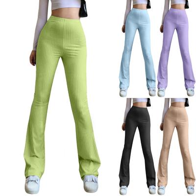 Solid Color Tight High Waist Flared Pants Women's Elastic Bottoming Casual Trousers
