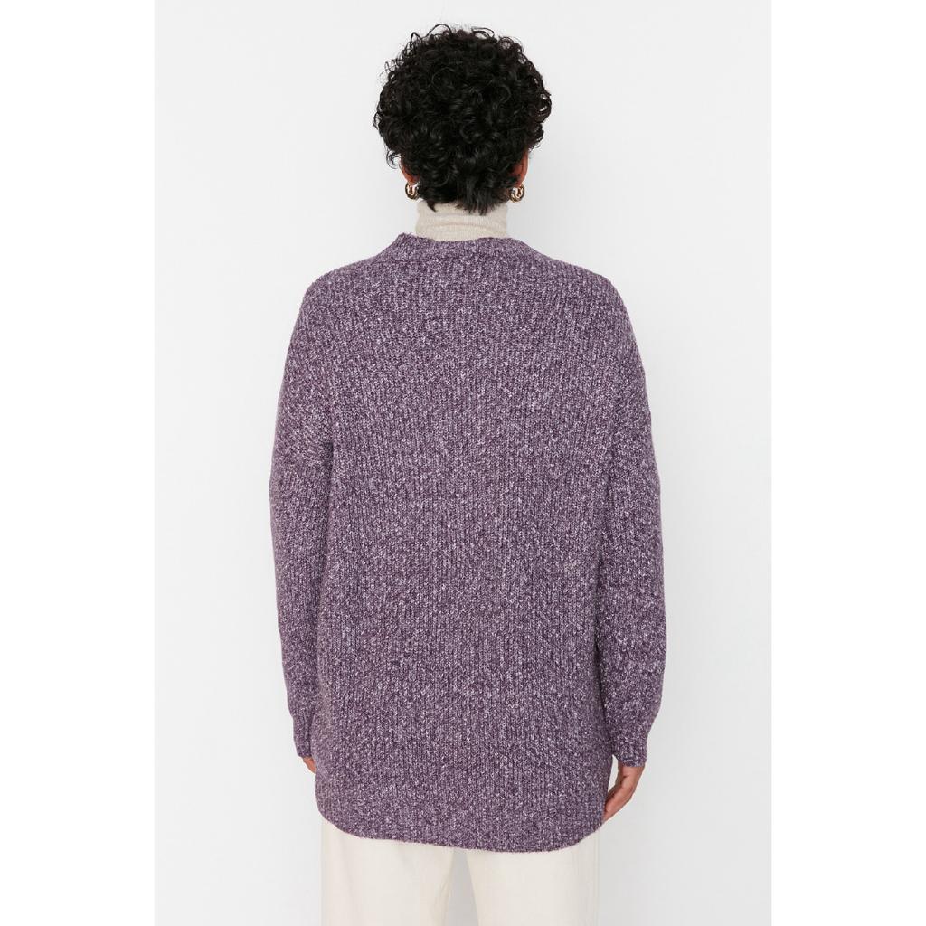 Beige gestrickte Strickjacke mit V-Ausschnitt und Knöpfen Tctaw22hi0397