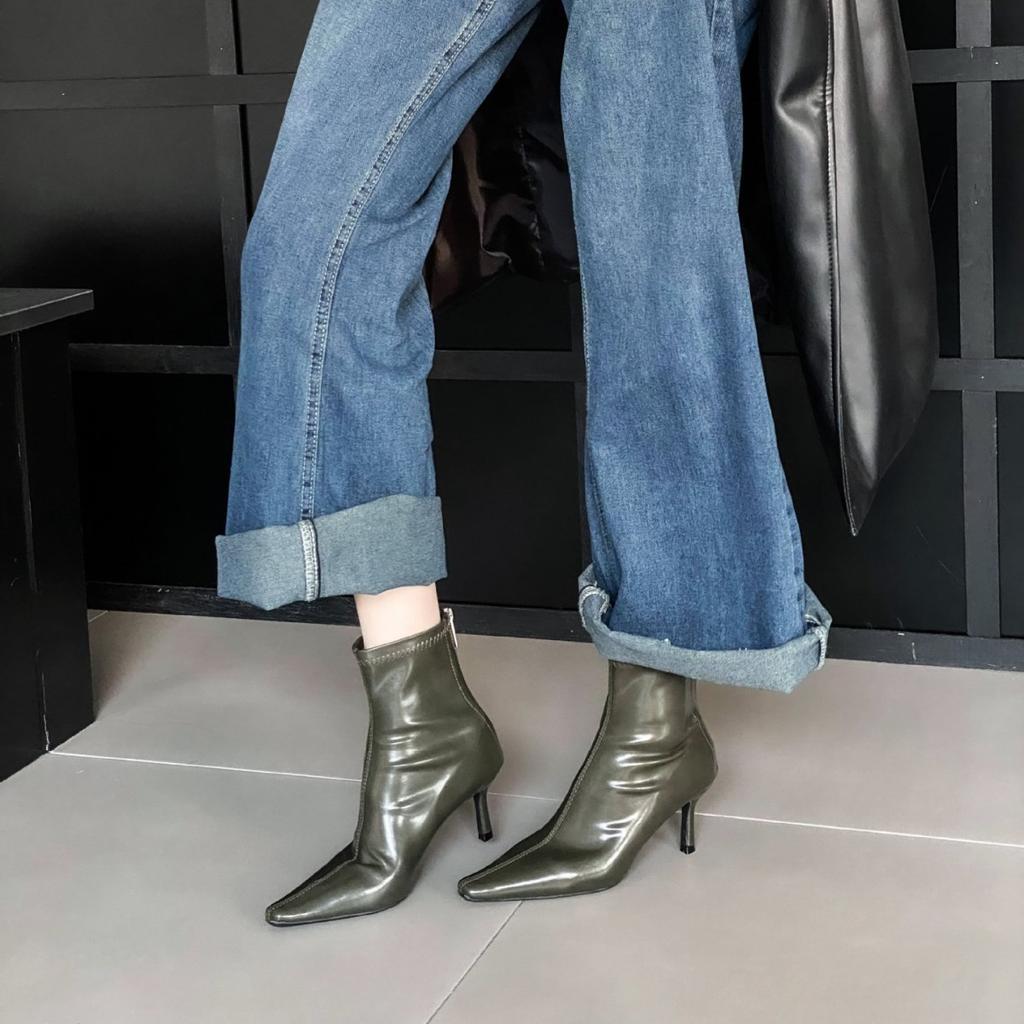 2025 Autumn New Pointed Thin Heel High Heel Temperament French Fashion Sexy Beautiful Women Short Boots