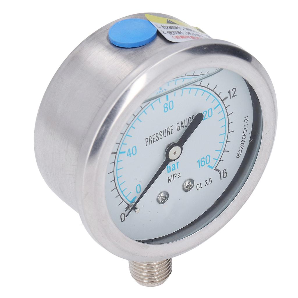 Pressure Gauge Stainless Steel 1 4in NPT Oil Water Vacuum Pressure Meter for Household Industrial 0 16Mpa