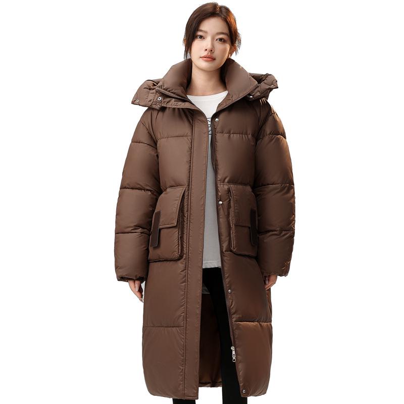 Women's Mid-Length Hooded Down Coat - Korean Style, Plus-Size, Thick Winter Outerwear