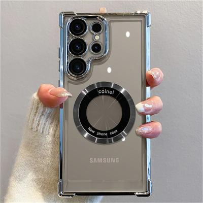 For Magsafe Plating Magnetic Phone Case For Samsung Galaxy S25 S24 S23 S22 Ultra S21 Plus S20 FE Wireless Charge Clear Cover