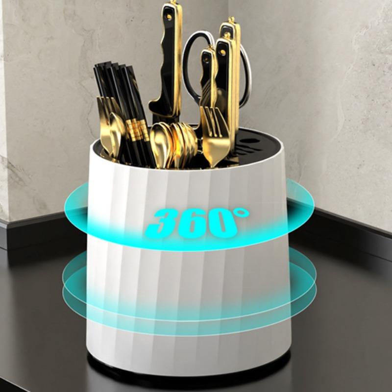 Kitchen Rotating Knife Holder Cutlery Storage Utensil Organizer Multi-Function with Drainage Chopsticks Rack Kitchen Organizer