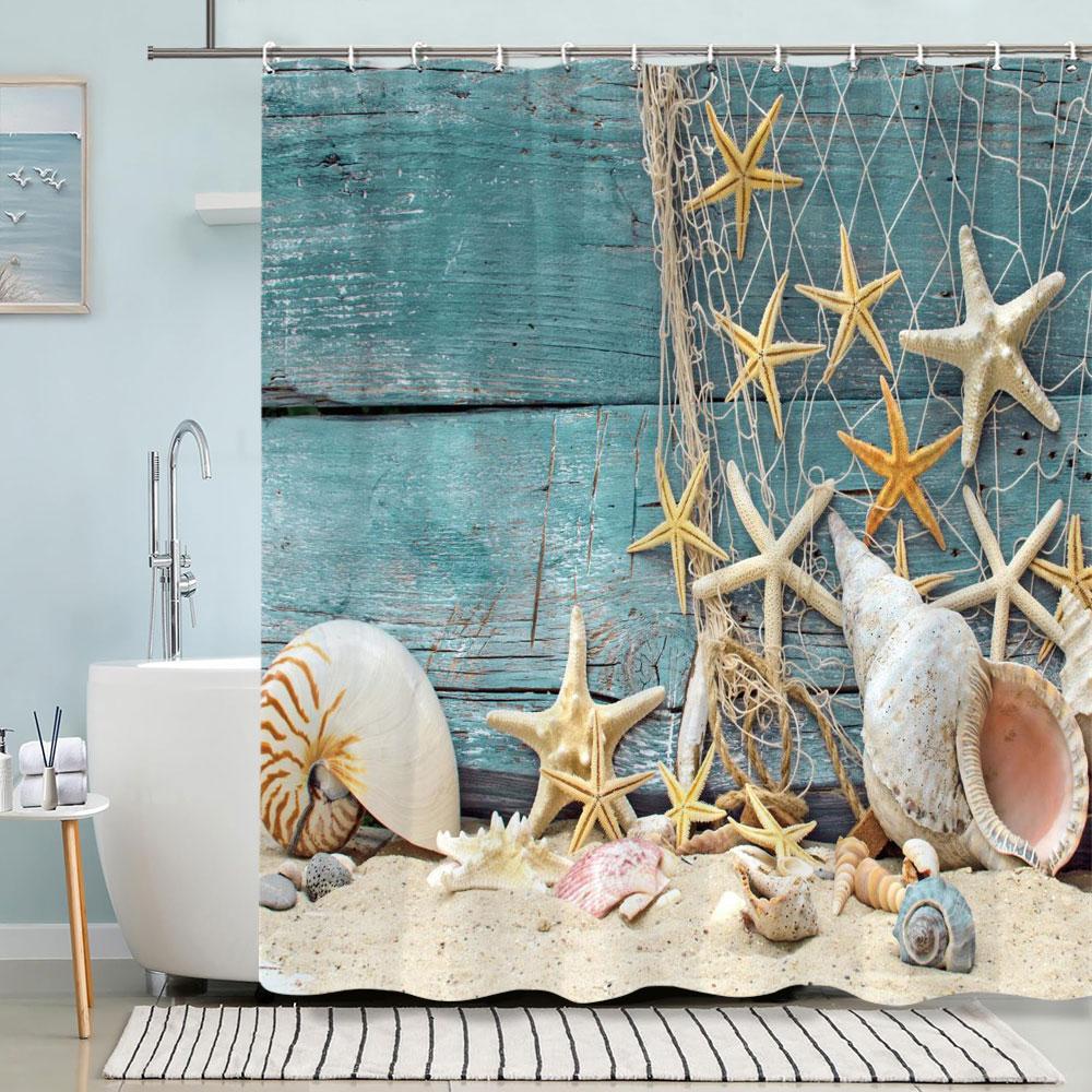 

Черепаха Занавеска для душа Лето Пляж Якорь Морская звезда Морская Акварельная живопись Креативные Полиэстеровые занавески для душа Декор для ванной 120x180cm
