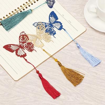 1pc Vintage Papillon Rose Rubans Pendentif Gland Fourniture Marque-page Bureau École Créatif Étudiant Papeterie Métal Signet