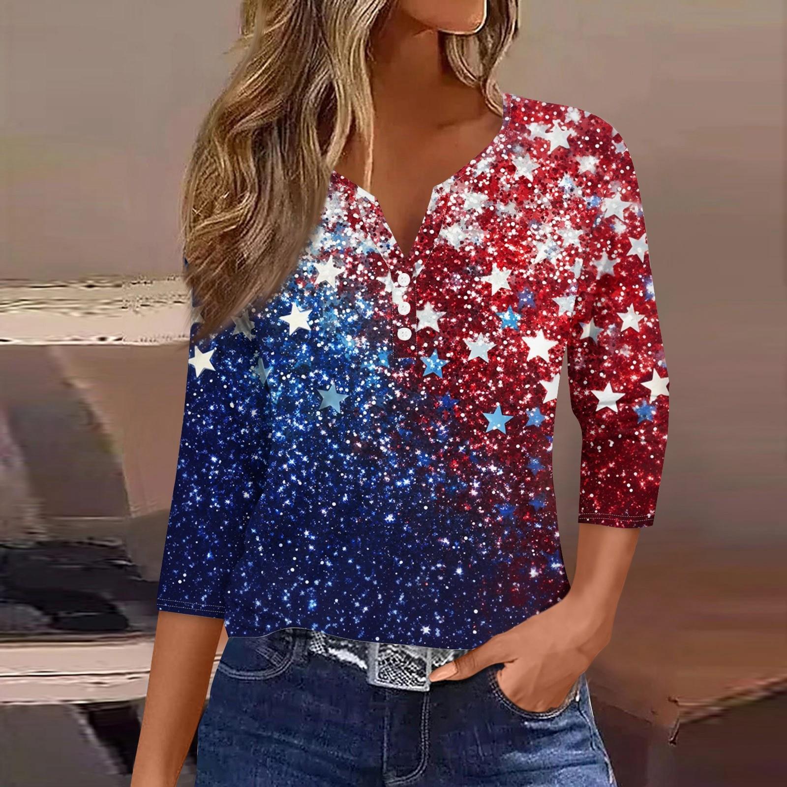 

Women s T Shirt Print Button 3/4 Sleeve Daily Weekend Fashion Basic V- Neck Regular Top M винний