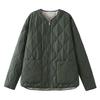 Womens Winter Warm Cotton Padded Jacket Loose Fit Round Neck Zipper Front With Large Pockets