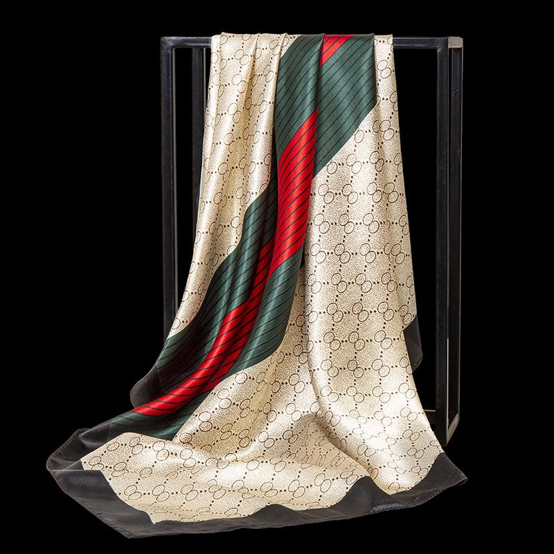 Eleganter Satin-Seidendruck-Schal für Damen - Vielseitiges Frühlings-/Herbst-Nacken- und Kopfaccessoire mit Sonnenschutz