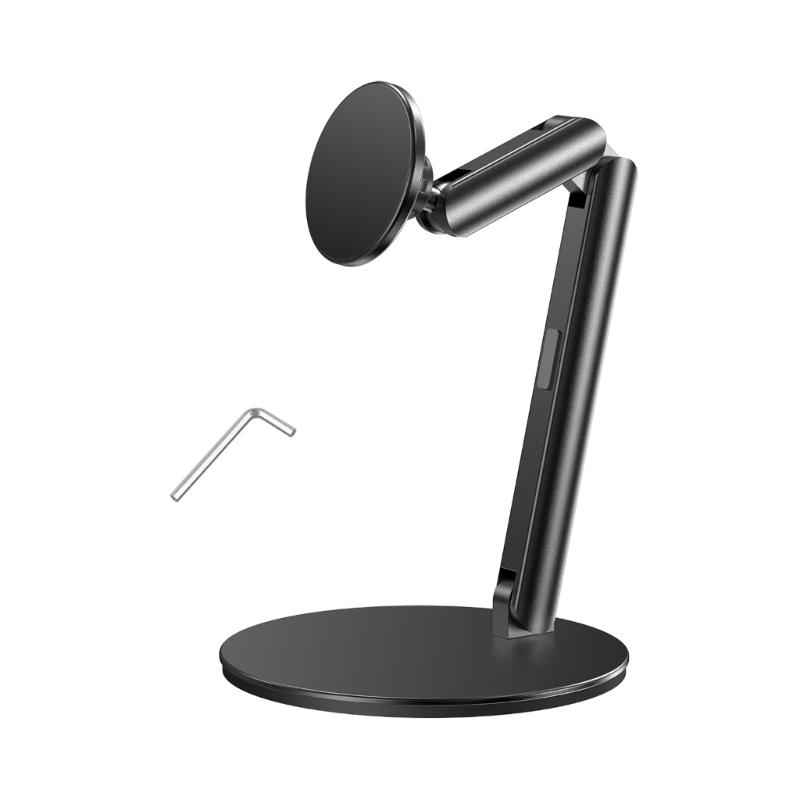 

Ergonomic Aluminum Phone Holder with Strong Magnet Secure Grip Height Angle Adjustment for Office Gaming Streaming чёрный