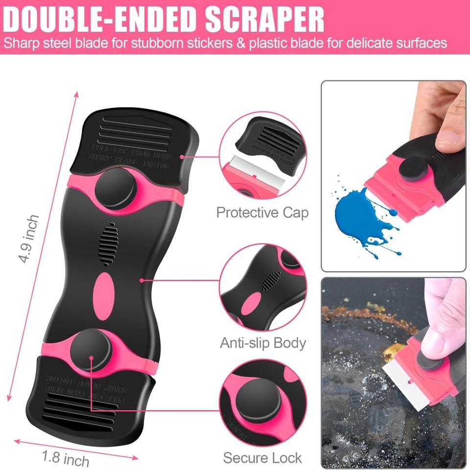 Window Cleaning Scraper Razor Blade Scraper Tool Plastic Double Edged Paint Scraper for Car Glass Decals Tint Stickers Cooktop