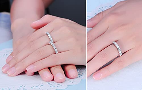 [THREE MAN] 0.7 Carat 7 Diamond Ring in Sterling Silver; White Gold Plated Anniversary Ring for Women