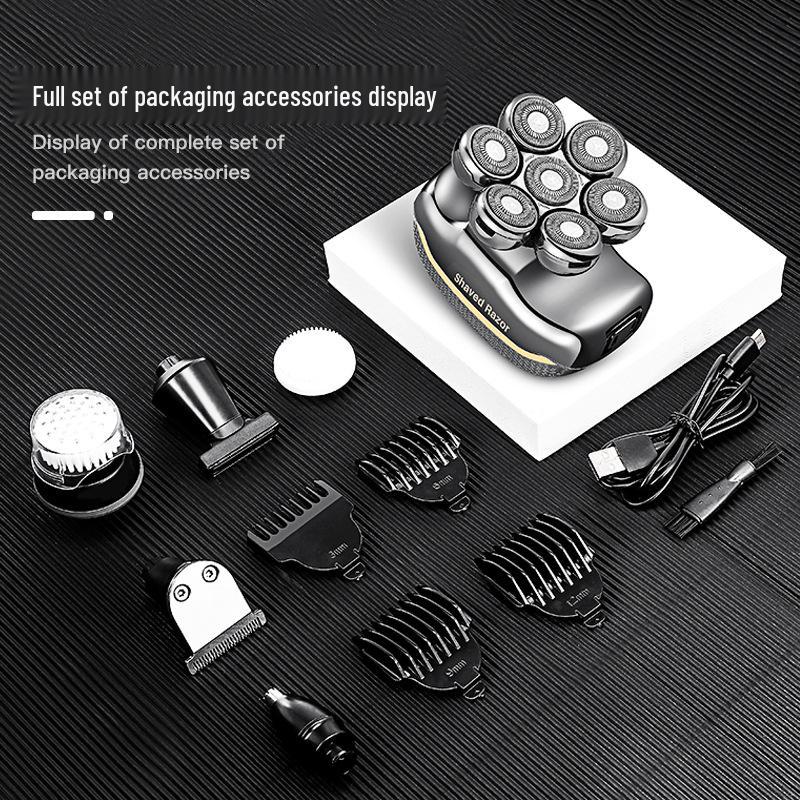 German Precision 7-Head Electric Shaver & Hair Clipper for Men - Rechargeable, Multifunctional Razor for Head Shaving