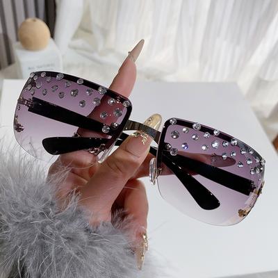 Nuovi Occhiali da Sole da Donna alla Moda Fatti a Mano con Diamanti Montatura Grande Occhiali da Sole Senza Montatura con Diamanti Moda Donna 1024-1