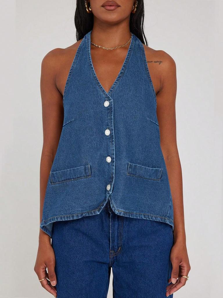 Women's Cropped Quilted Puffer Vest Stand Collar Lightweight Button Down Sleeveless Jacket