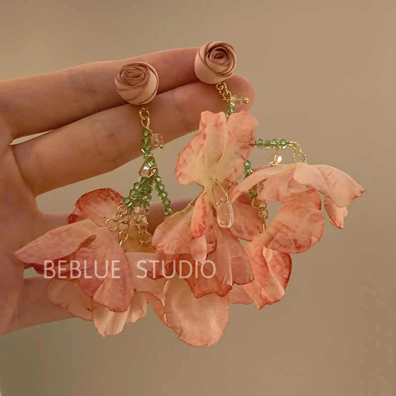 Colorful Dopamine Fabric Beaded Earrings – Women's Studs, Seaside Vacation Style, Ear Clips