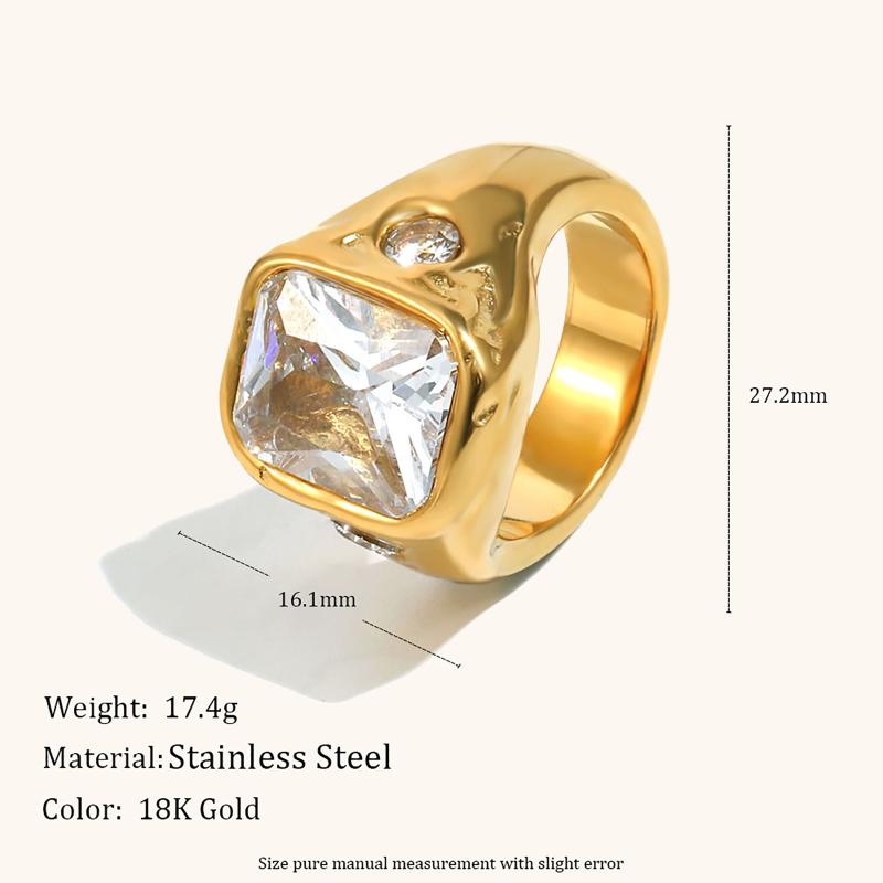 Gold Plated Deep-Patterned Square Zircon Ring Simple Statement With Irregular Design Tarnish Free Women'S Jewelry