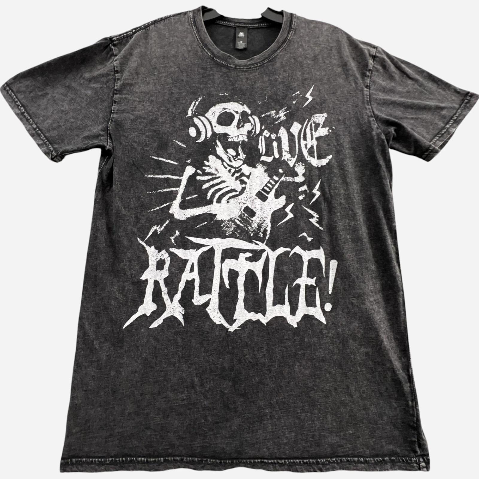 

Live Rattle Open The Grave T Shirt Mens Medium Skull Guitar Black Stone Wash 3XL