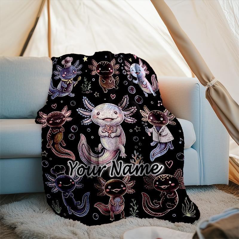 1PC Custom Name Axolotl Friends Collage flannel blanket versatile,all-season throw suitable for the living room,bedroom,camping,travel,and gift