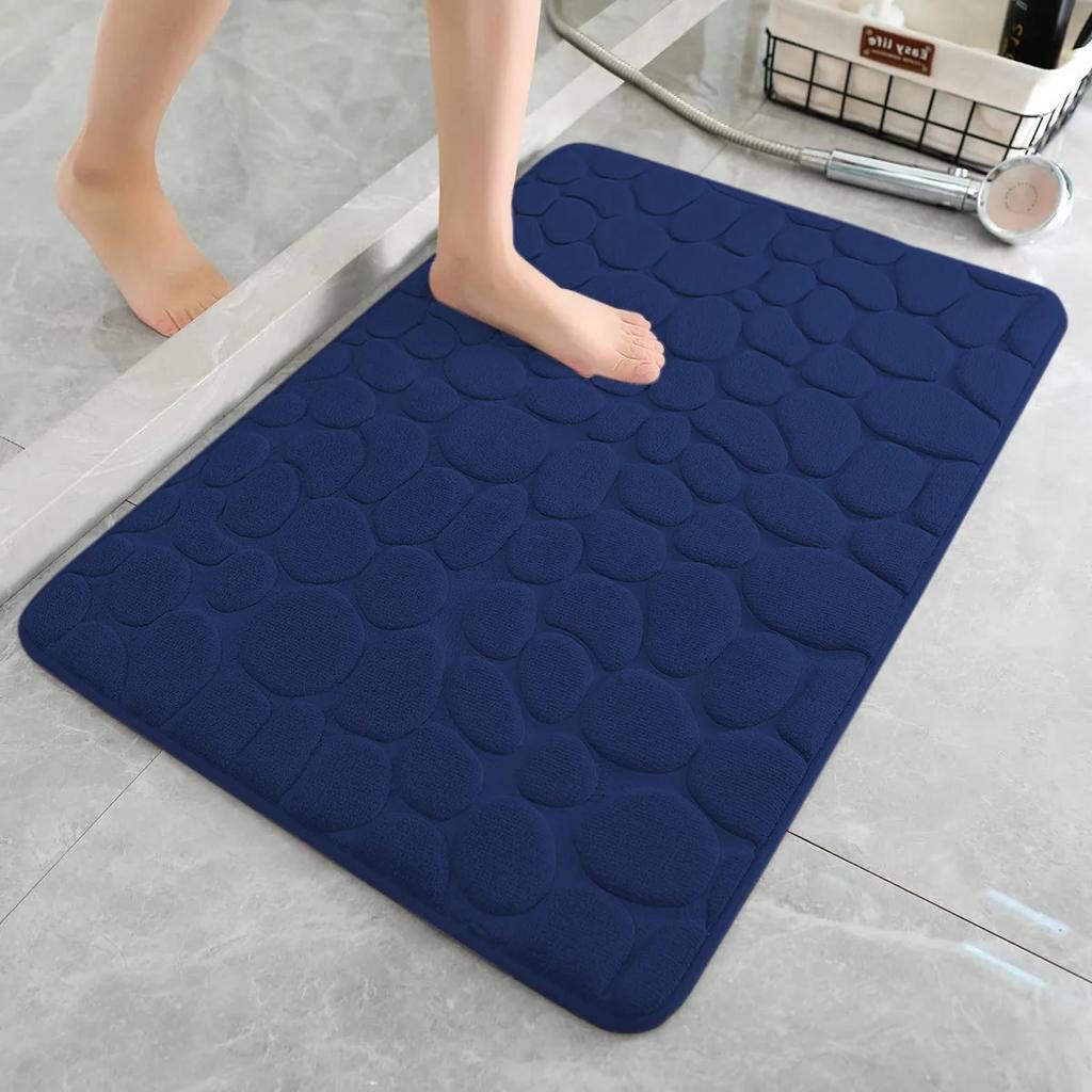 1pc Memory Foam Embossed Velvet Carpet Bathroom Living Room Non-Slip Mat Cobblestone Floor Mat Home Furnishings