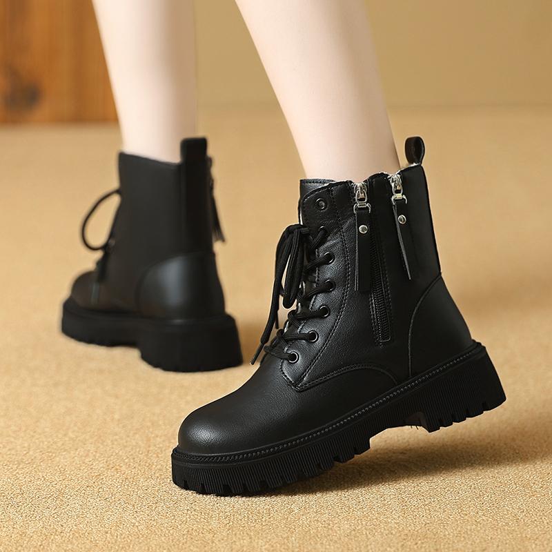 Women’s Winter Boots Casual Short Motorcycle Boots Girl Fashion Street Style Black Warm Ankle Boots with Fur Plus Size