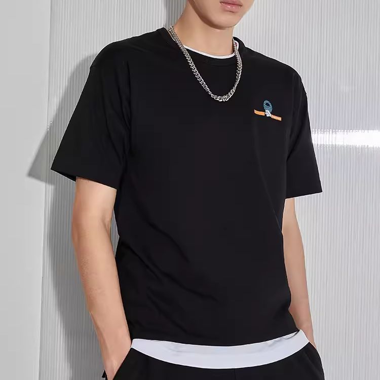 Li Ning Sports Fashion Series Color Block Printed Short Sleeve T-Shirt Men Tops Black AHSR391-2