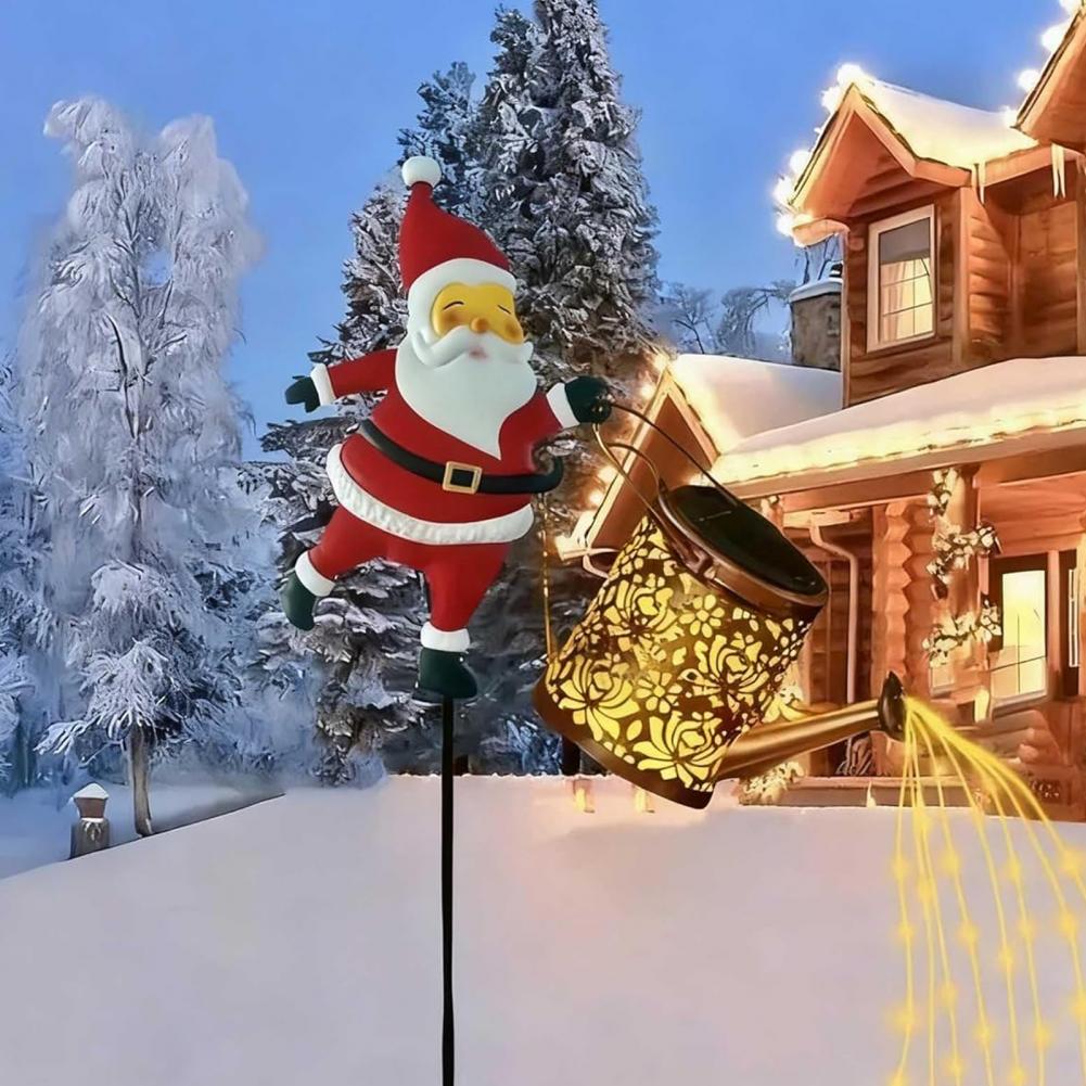 Solar Kettle Lights Garden Lawn Decorative Lights Waterproof Watering Can String Light Metal Santa Claus Ground Lamp for Outdoor