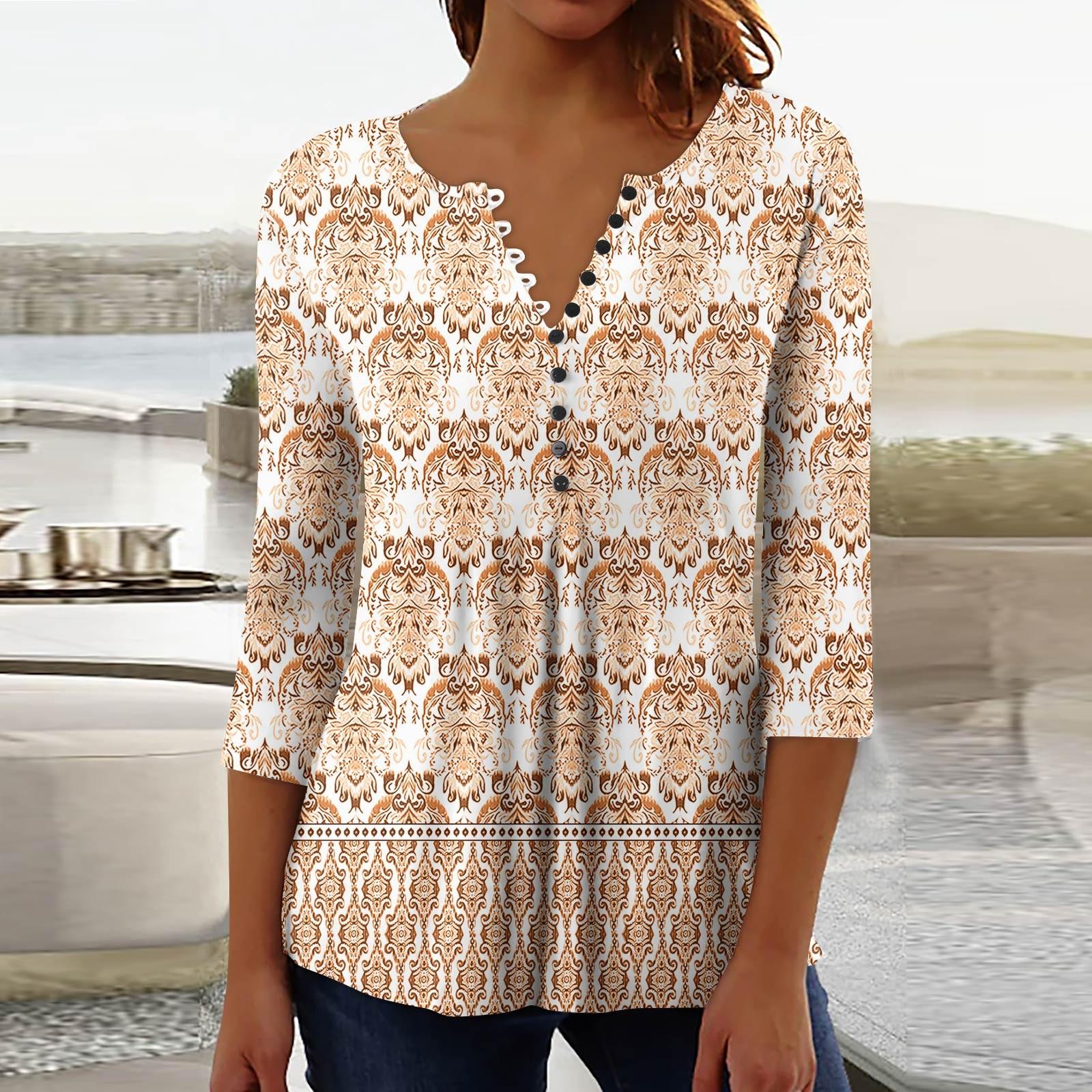 

Women s Fashion Casual Pullover T-Shirt 3/4 Sleeve Printed Top XL жовтий