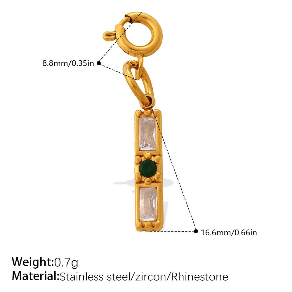 Light Luxury Geometric Square Color Zircon Jewelry Clasp Pendant, 18K Gold Plated Stainless Steel DIY Charm