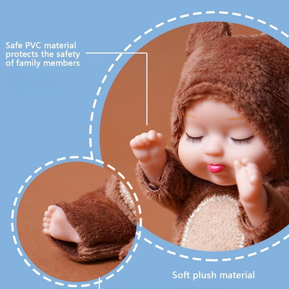 Mini Rebirth Doll 4.3 Inch Cute Animal Doll Deer/Bee/Bear/Giraffe/Tiger/Rabbit Washable PVC Material Forced Clothes and Hat Toys