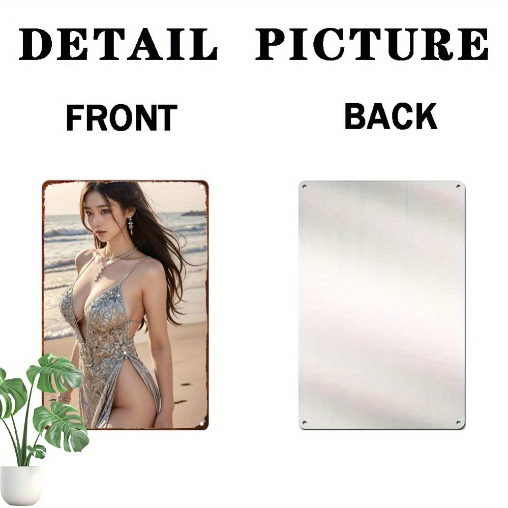 Anime Girl Metal Wall Art 8x12 Inch Retro Beach Decor Floral Swimsuit Home