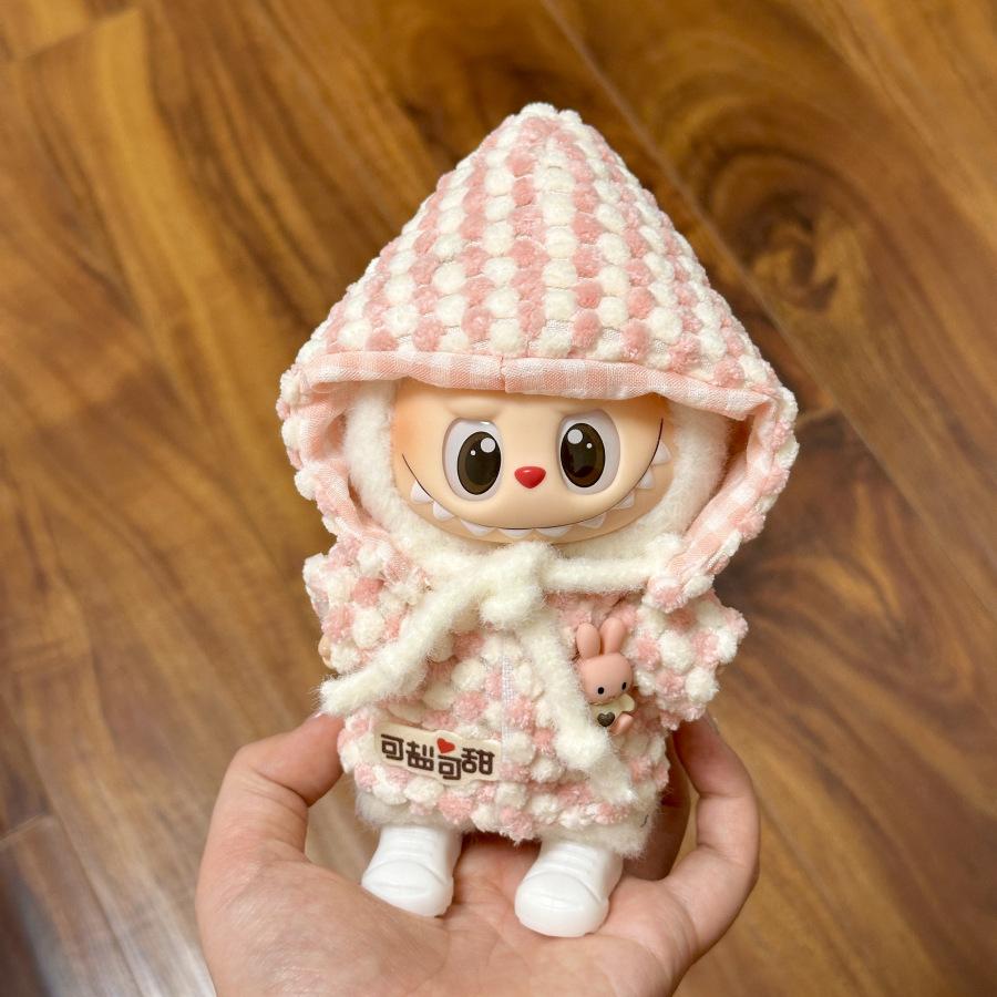 17cm Mini Plush Doll Clothing Set Accessories for Korea Kpop Labubu Idol Sitting Party V1 V2 Autumn Onesie Hat Set Clothing