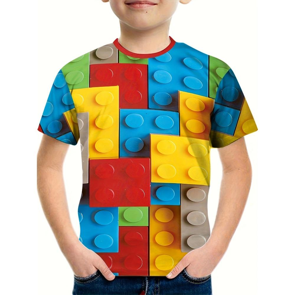 Kids Clothes Boys Short Sleeve T-Shirt Child T-Shirt Fashion Building Blocks 3D Print Children Top Summer Clothes Girls Clothes