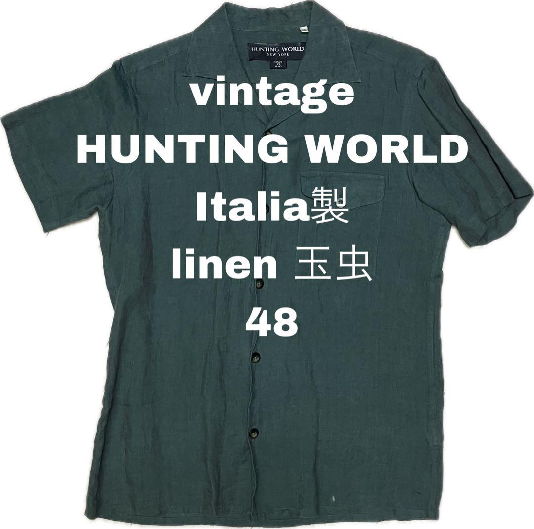 

[Б/У] HUNTING WORLD Винтажная рубашка с коротким рукавом Размер 48 Переливающийся лен Сделано в Италии