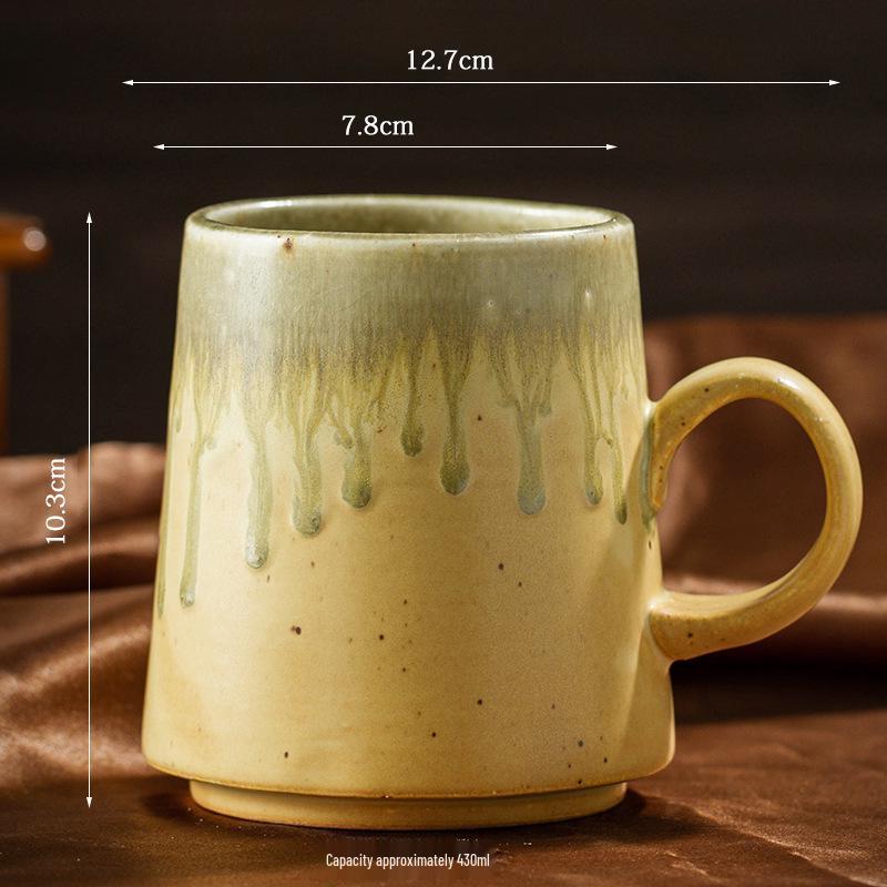 Retro Ceramic Coffee Mug - Large Capacity Coarse Pottery Water and Beer Cup, Light Luxury Design for Home or Office Use