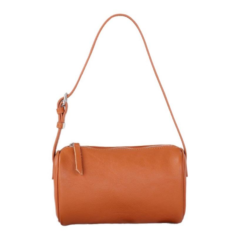 Genuine Leather Cylindrical Bag Single-shoulder Crossbody Bag Women's Retro and Simple Underarm Bag