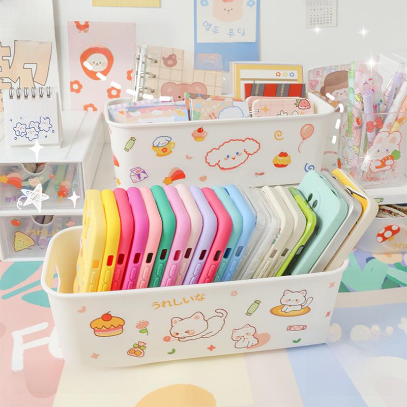 Minimalistický stolní úložný box pro koleje: Držák na mobilní telefon a košík-organizér na kosmetiku