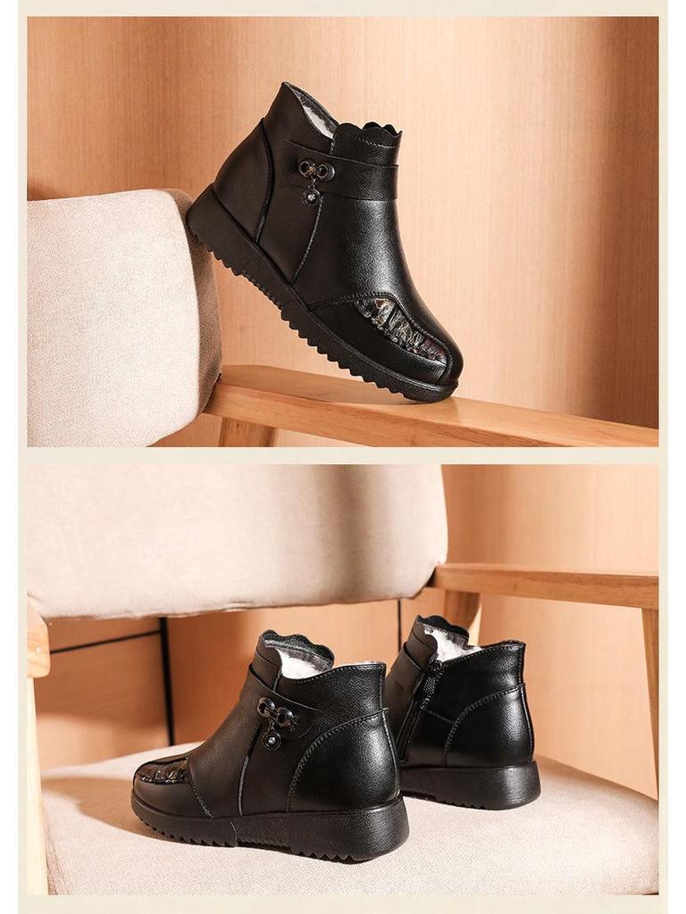 Dámské zimní boty z pravé kůže, protiskluzové, teplé - Měkká podrážka a silná sametová podšívka pro střední věk a seniory