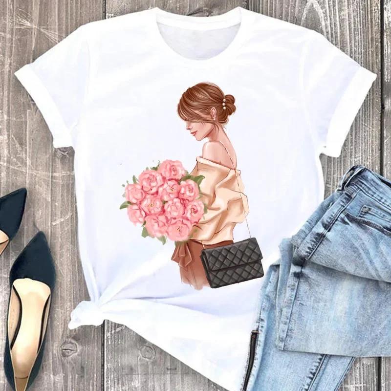 Women's plus Size Floral Print Loose T-shirt Short Sleeve Aesthetic Harajuku Y2k Gothic Tee Summer Polyester Fabric Fashion