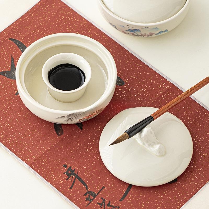 Multifunctional Non-Drying Inkstone Inkwell with Lid for Beginner Calligraphy and Brush Moisturizing