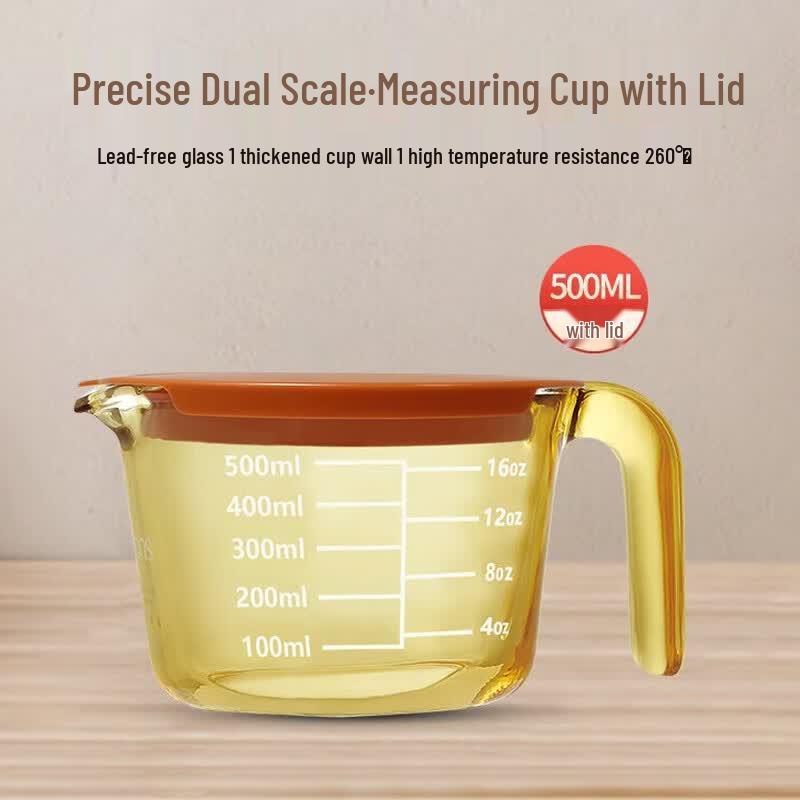 Amber Heat-Resistant Glass Measuring Bowl