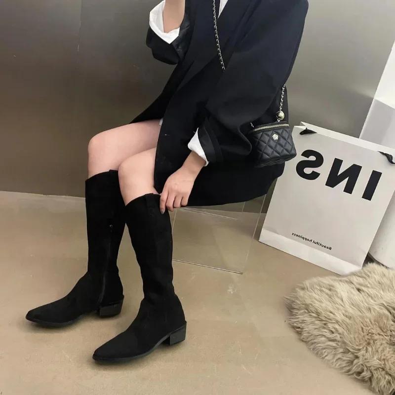 Fashion Women's Long Boots Elegant With Low Heels Winter 2024 Autumn Ladies Knee High Shaft Shoes On Offer Demi-season Spring Boot Work