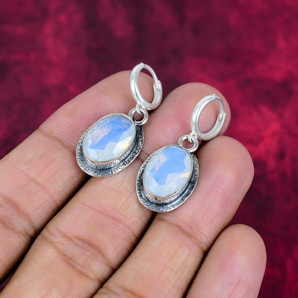 Melkehvit Opal 925 Solid Sterlingsølv Øredobber, Håndlagde Edelstensøredobber Smykker, Gaver Til Kone Helt Nye Øredobber