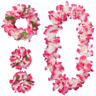 4 Piezas/juego Guirnaldas de Flores Hawaianas Pulseras Para Luau Fiesta de Cumpleaños Tropical de Verano Decoración Corona de Flores Artificiales Collar