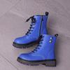 Woman's Ankle Boots Lace Up Patent Leather Platform Motorcycle Boots Woman Thick Heels Zipper Short Booties Square Heel Light