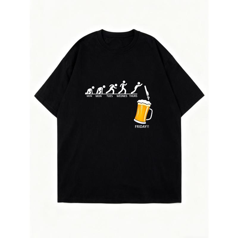 Oversized T Shirt Black Evolution Of Weekdays To Friday Beer Graphic Print For Casual Wear Weekend Outfits Party Style