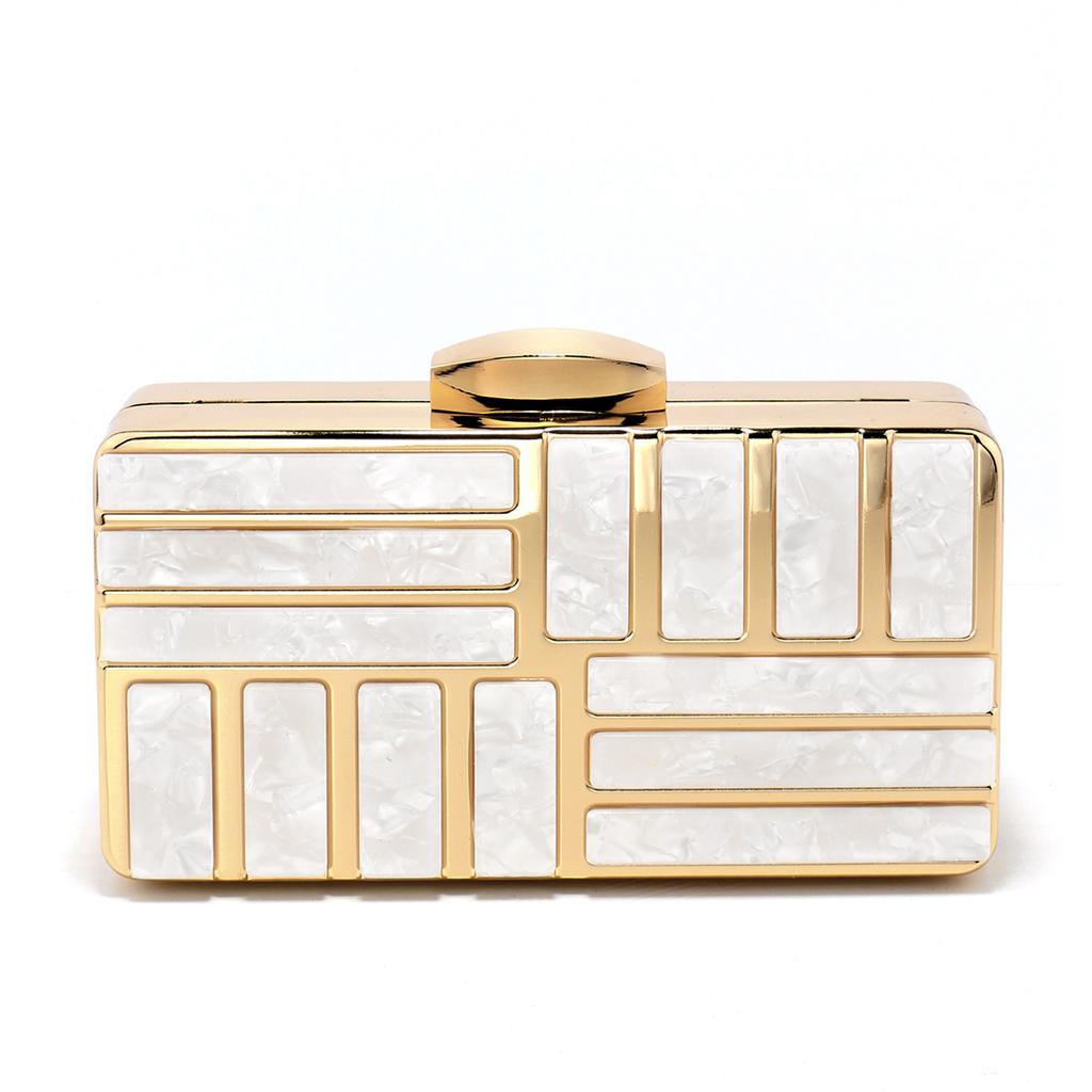 Acrylic Women Clutch Evening Bags Flap Luxury Arrival Hollow Out Style Glitter Handbags Metal Chain Party Wedding Bridal Pro
