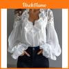 Elegant Lace Patch Puff Sleeve Blouse With Pleated Design For Office And Casual Wear