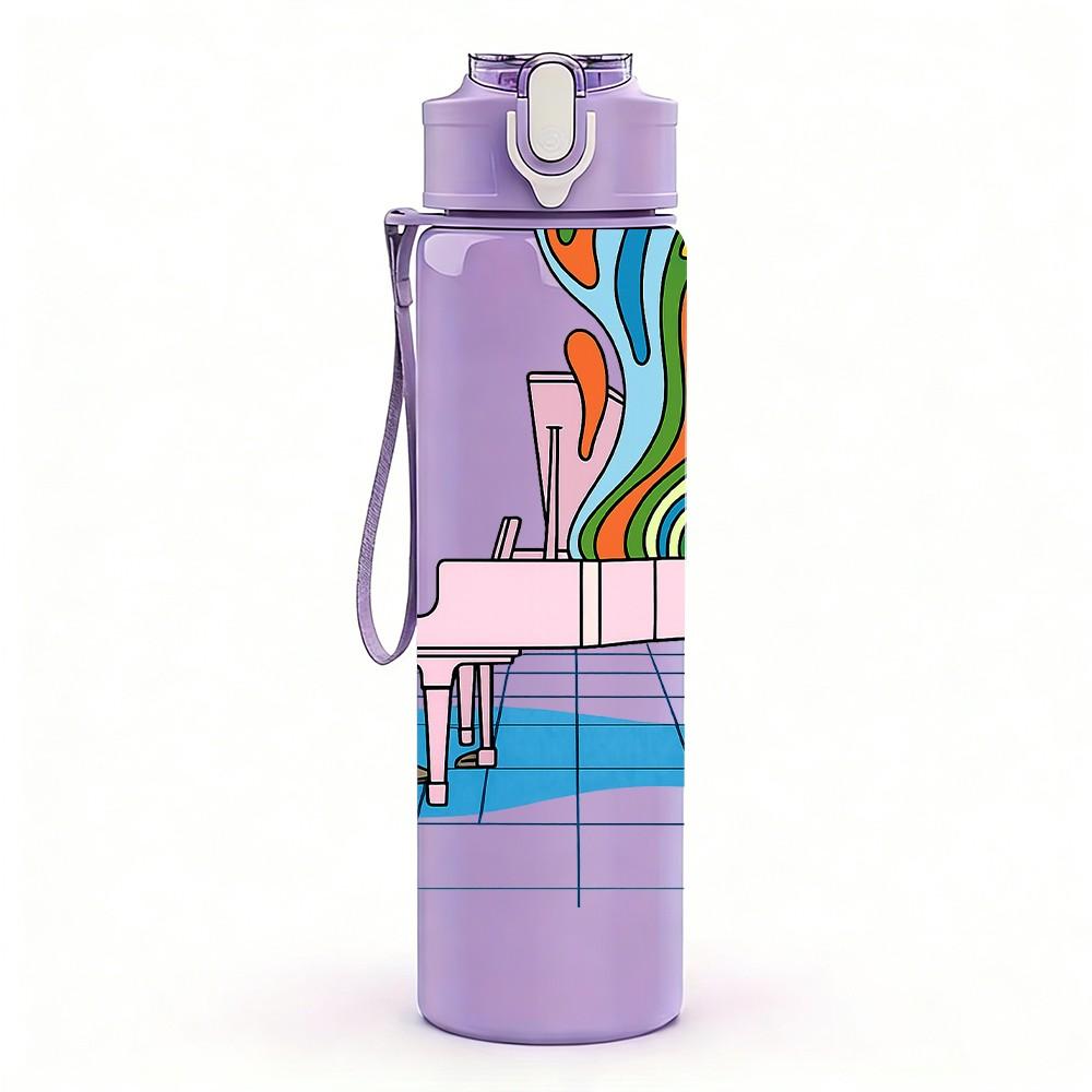1PC Desk With Tropical Plant Scene Print 750ml Color Plastic Sports Water Bottle Leakproof Flip Straw Lid Suitable for Sports Office Home Use