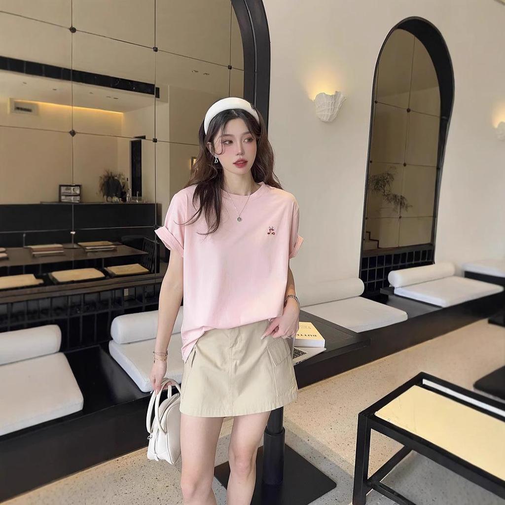 Ice Porcelain Women's Cotton White Short Sleeve Round Neck Print T-shirt, Plus Size Casual Top 2025.